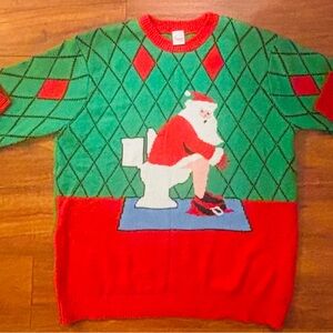 FunQi Gifts Santa Claus On Toilet Holiday Sweater sz XXL